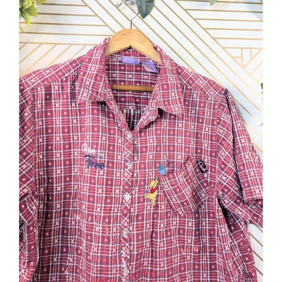 Disney Pooh Plaid Short Sleeve Shirt Y2K  Bee Free Pocket Button Up 22/242W READ - Picture 1 of 8